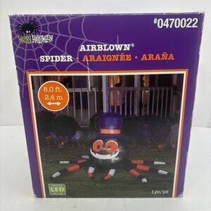 Gemmy Airblown Halloween Inflatable Spider 8 ft Wide Black w/ Purple Tophat